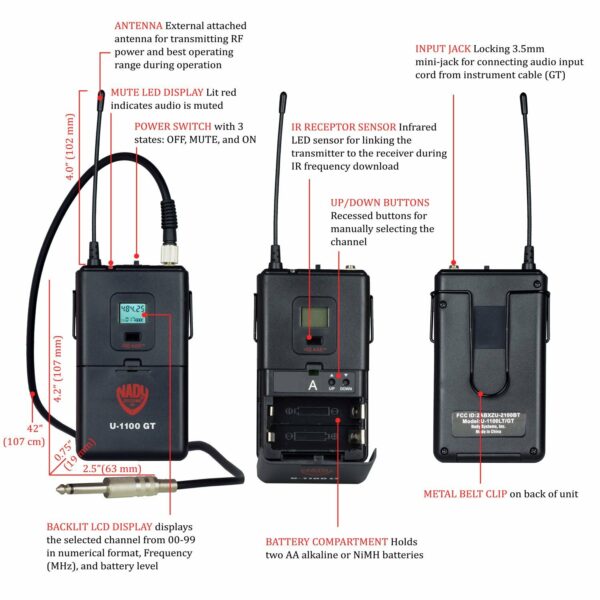Nady U-1100-TX-HT-A 100-Frequency UHF Handheld Microphone Transmitter for Nady U-Series Wireless Systems - CH-A - Nady