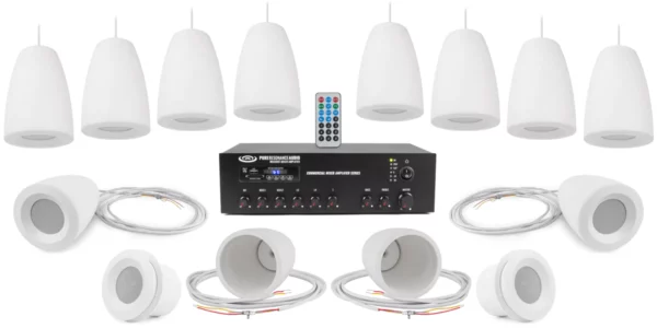 Pure Resonance Audio Restaurant Sound System Featuring 12 Pendant Speakers & Bluetooth Mixer Amplifier - Pure Resonance Audio