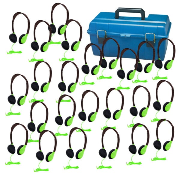 HamiltonBuhl Lab Pack, 24 Personal Headphones in Green in a Carry Case - Hamilton Electronics Corp.