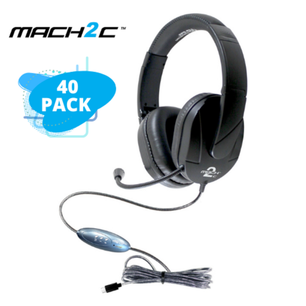 MACH-2 USB Type-C Deluxe-Sized Multimedia Headset with Steel Reinforced Gooseneck Mic - 40 Pack - Hamilton Electronics Corp.