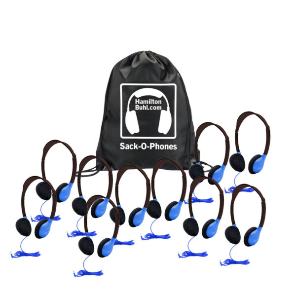 HamiltonBuhl Sack-O-Phones, 10 Personal Headphones in Blue in a Carry Bag - Hamilton Electronics Corp.