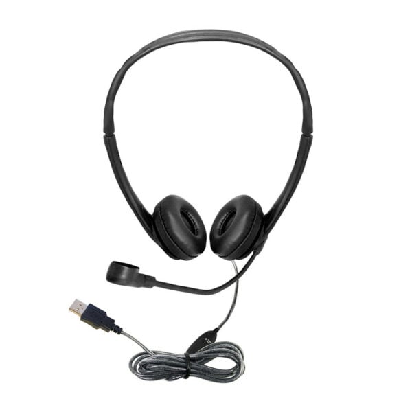 WorkSmart Personal-Sized USB Headset with Steel-Reinforced Gooseneck Microphone, Leatherette Ear Cushions - 60 Pack - Hamilton Electronics Corp.