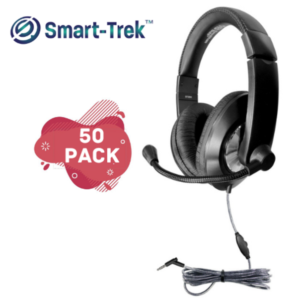 Smart-Trek Deluxe Stereo Headset with In-Line Volume Control and 3.5mm TRRS Plug - 50 Pack - Hamilton Electronics Corp.