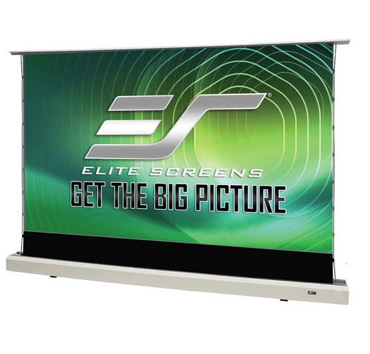 Elite Screens Kestrel Tab-Tension 121" 16:9 Ultra-Short Throw ALR Electric Floor-Rising Screen (White Casing) - Elite Screens Inc.