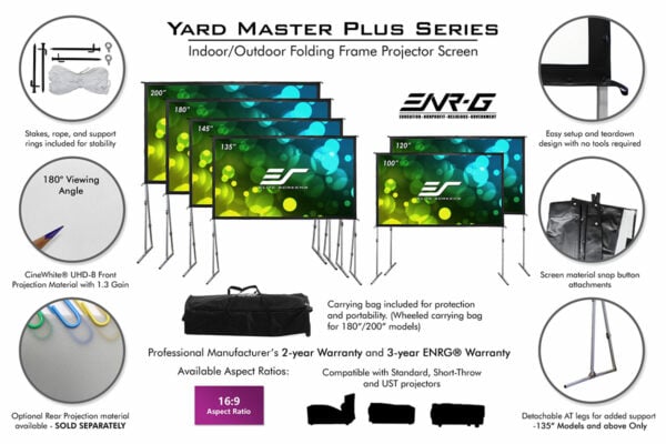 Elite Screens Yard Master Plus Projector Screen Material (Cine White, 100") Outdoor Portable Projector Screens - Elite Screens Inc.