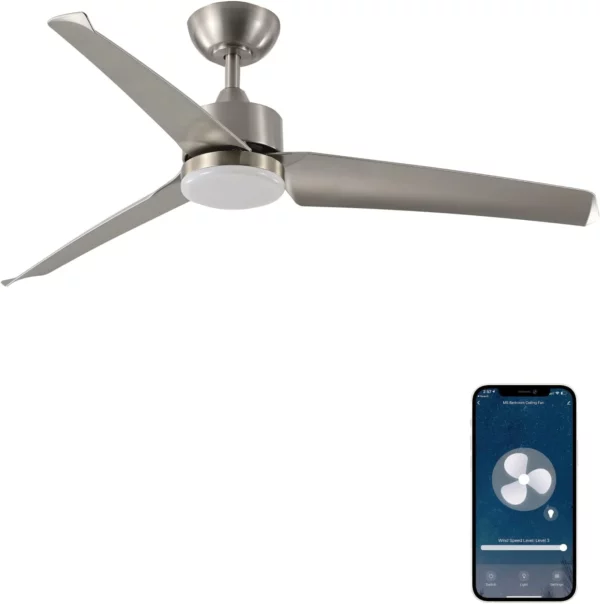 ONE Smart Ceiling Fans OHCF03-MT 52 in. WIFI 3-Blade Smart Ceiling Fan with Reversible Motor, 6 Speeds and 3 Color Temperatures, App Control, Satin Nickel - Promounts