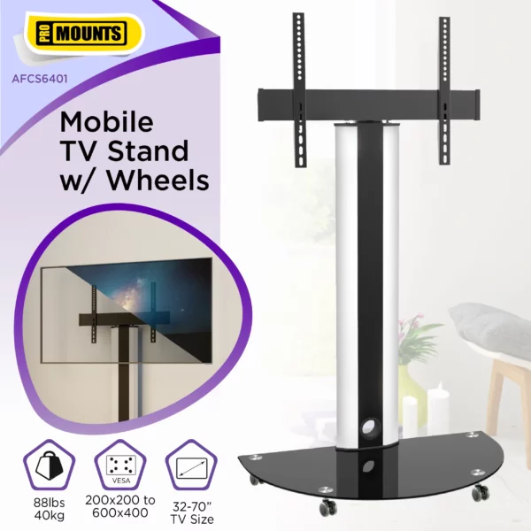 ProMounts AFCS6401 Mobile TV Floor Stand Mount for 32"-70" Screens, Holds up to 88lbs - Promounts