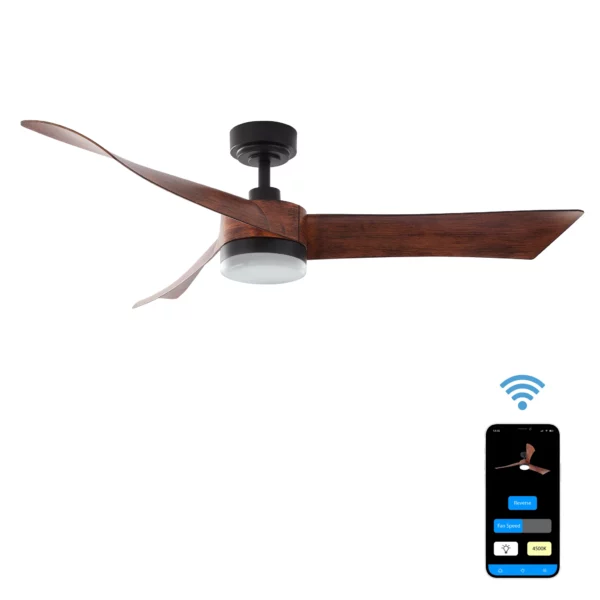 ONE Smart Ceiling Fans OHCF03-WT 54 in. WIFI 3-Blade Smart Ceiling Fan with Reversible Motor, 6 Speeds and 3 Color Temperatures, App Control, Walnut - Promounts