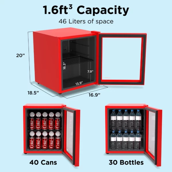 Husky OSFG010-RM Beverage Refrigerator 1.6 Cu. ft. Freestanding Compact Refrigerator Counter-Top Mini Fridge without Freezer (Red) - Husky