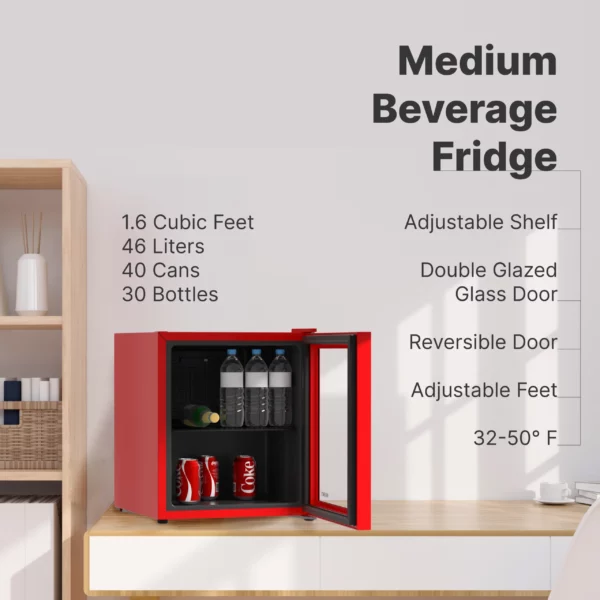 Husky OSFG010-RM Beverage Refrigerator 1.6 Cu. ft. Freestanding Compact Refrigerator Counter-Top Mini Fridge without Freezer (Red) - Husky