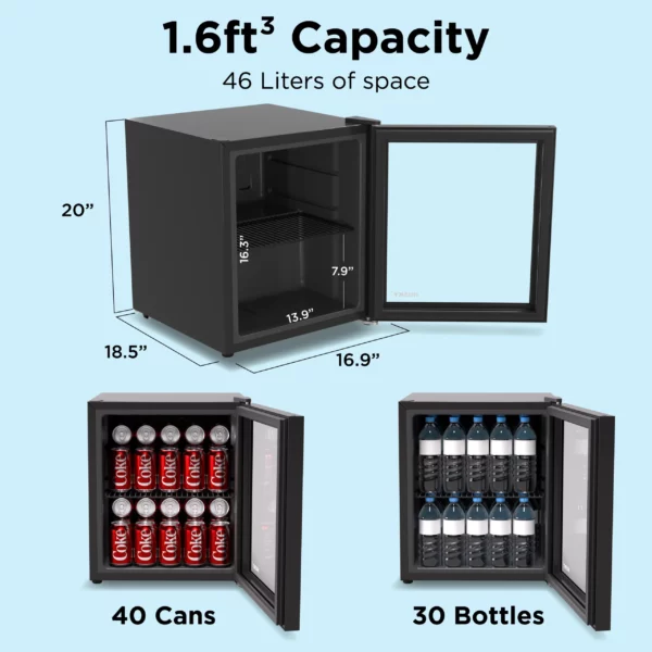 Husky OSFG011-BM Beverage Refrigerator 1.6 Cu. ft. Freestanding Compact Refrigerator Counter-Top Mini Fridge without Freezer (Black) - Husky