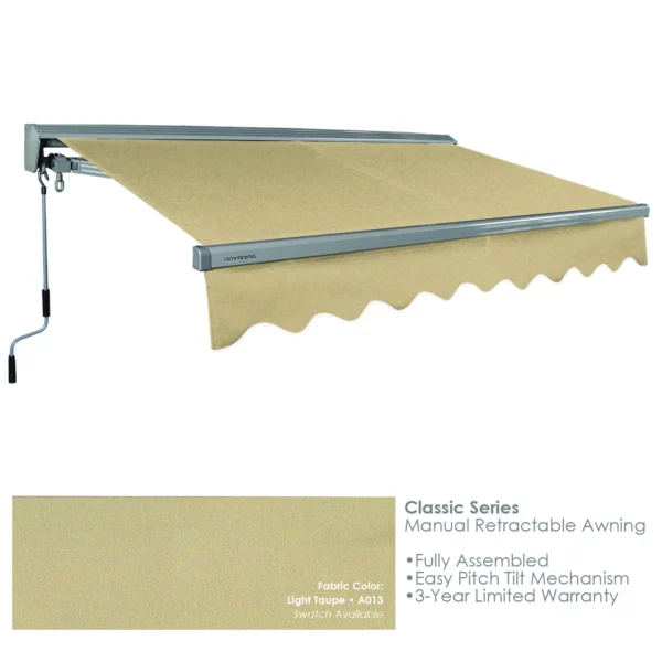 Advaning MA1008-A013H Classic Series Retractable Awning 10x08, Manual Retractable, Light Taupe - Advaning