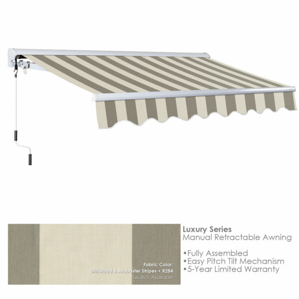 Advaning MA1008-A284H2 Luxury Series Retractable Awning 10x08, Manual Retractable, Driftwood and Alabaster Stripes - Advaning
