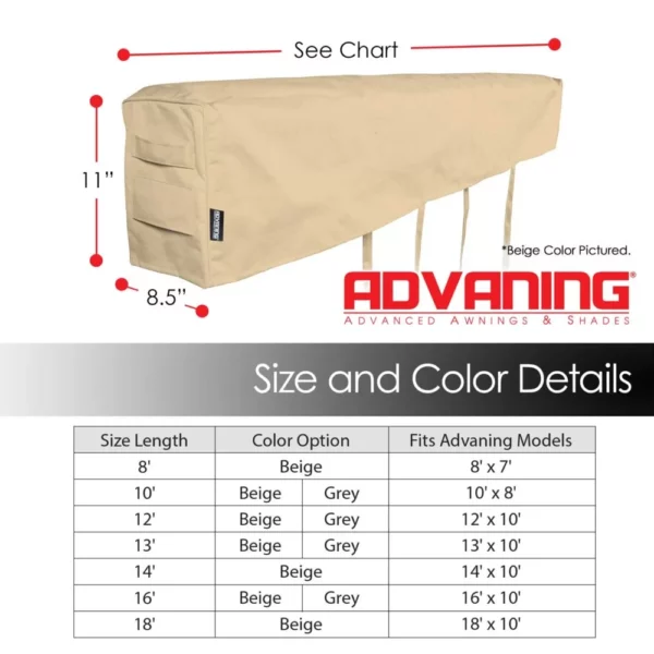 Advaning AC1600-P861T All Weather Retractable Awning Protective Cover 16 x 10, Beige - Advaning