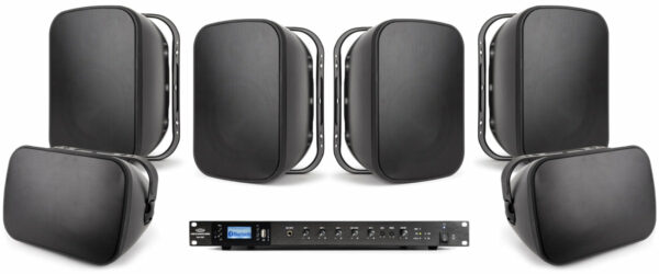 Pure Resonance Audio BMSS-6S61RMA240BT Office Audio System Featuring 6 S6.1 6.5" Premium 70V Surface Mount Speakers & RMA240BT 240W Rack Mount Bluetooth Mixer Amplifier - Pure Resonance Audio