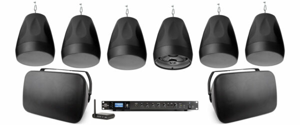 Pure Resonance Audio FTSS-6PD62S81RMA350BTBTR1 Fitness Studio Sound System Featuring 6 PD6 6.5" Pendant Speakers, 2 S8.1 8" Speakers, RMA350BT 350W Mixer Amp & BTR1 Bluetooth Wireless Receiver - Pure Resonance Audio