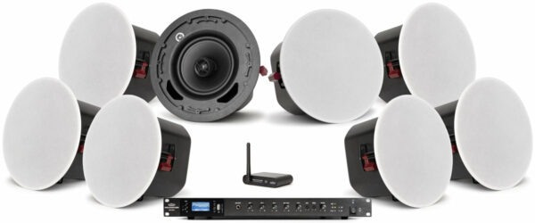 Pure Resonance Audio BGMS-8C6RMA350BTBTR1 Background Audio System Featuring 8 C6 6.5" 70 Volt Ceiling Speakers, RMA350BT 350W Rack Mount Mixer Amplifier and BTR1 Bluetooth Wireless Receiver - Pure Resonance Audio