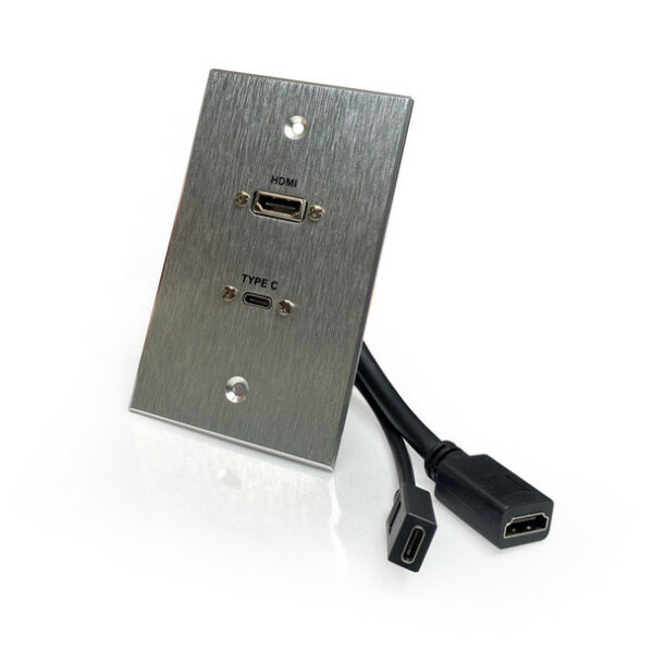 Comprehensive WPPT-HD-U3C-AC HDMI and USB-C 3.0 Pass Thru single gang Aluminum Wallplate w/ pigtail - Comprehensive