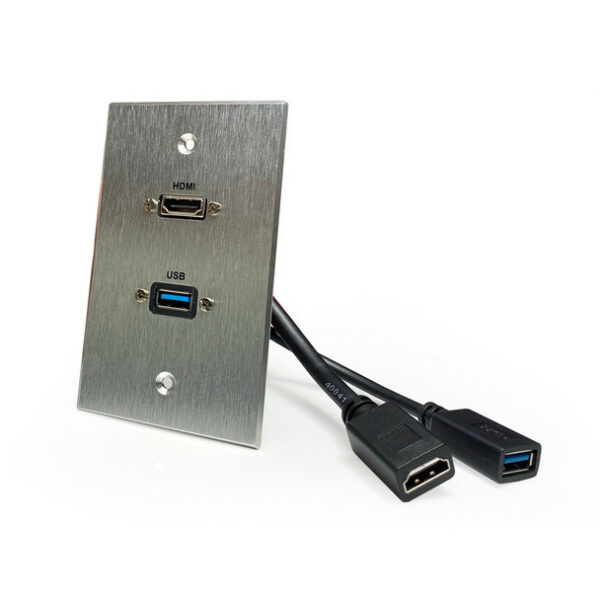 Comprehensive WPPT-HD-U3A-AC HDMI and USB-A 3.0 Pass Thru single gang Aluminum Wallplate w/ pigtail - Comprehensive