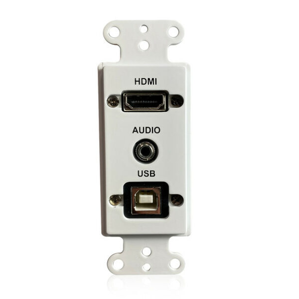 Comprehensive WPD-HDAUB1-AW HDMI, USB-B 2.0 and 3.5mm Audio Pass Thru single gang Decorative Wallplate w/ pigtail- White - Comprehensive
