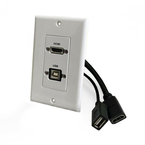 Comprehensive WPD-HUB1-AW HDMI and USB-B 2.0 Pass Thru single gang Decorative Wallplate w/ pigtail- White - Comprehensive