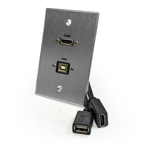 Comprehensive WPPT-HUB1-AC HDMI and USB-B 2.0 Pass Thru single gang Aluminum Wallplate w/ pigtail - Comprehensive
