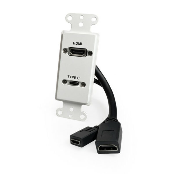 Comprehensive WPD-HD-U3C-AW HDMI and USB-C 3.0 Pass Thru single gang Decorative Wallplate w/ pigtail- White - Comprehensive