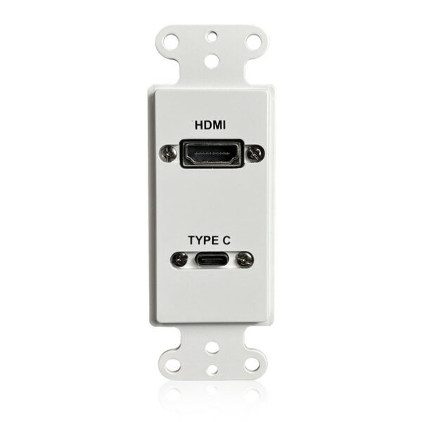 Comprehensive WPD-HD-U3C-AW HDMI and USB-C 3.0 Pass Thru single gang Decorative Wallplate w/ pigtail- White - Comprehensive