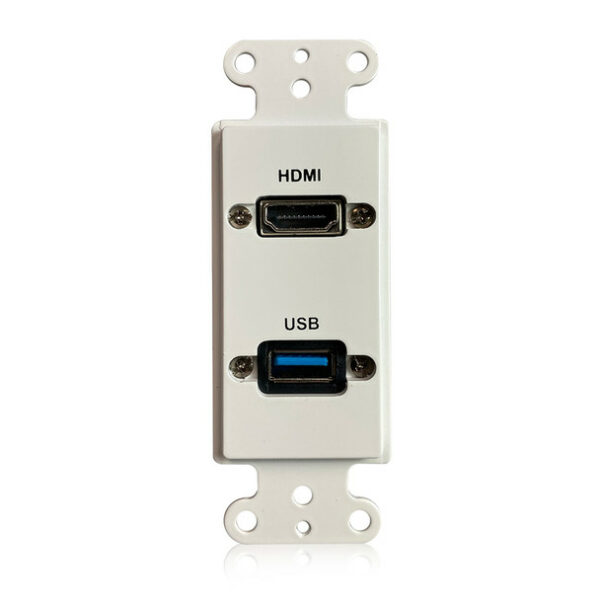 Comprehensive WPD-HD-U3A-AW HDMI and USB-A 3.0 Pass Thru single gang Decorative Wallplate w/ pigtail- White - Comprehensive