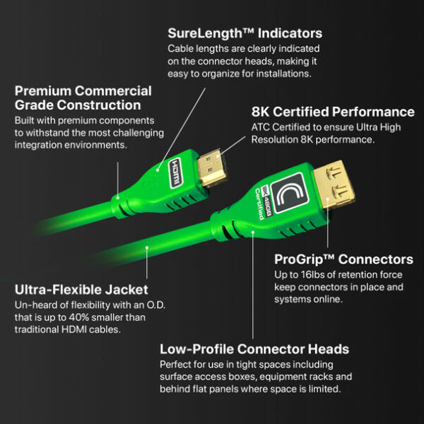 Comprehensive MHD48G-9PROGRN Pro AV/IT Integrator Series MicroFlex 48G 8K HDMI Cable 9 feet- Green - Comprehensive