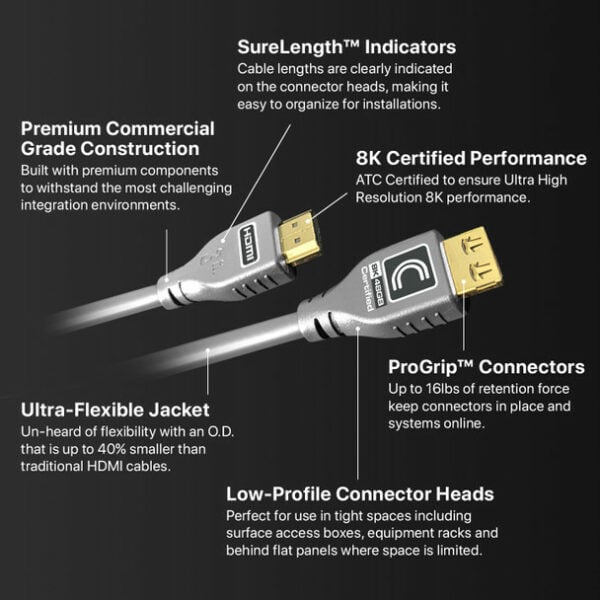 Comprehensive MHD48G-6PROGRY Pro AV/IT Integrator Series MicroFlex 48G 8K HDMI Cable 6 feet- Grey - Comprehensive