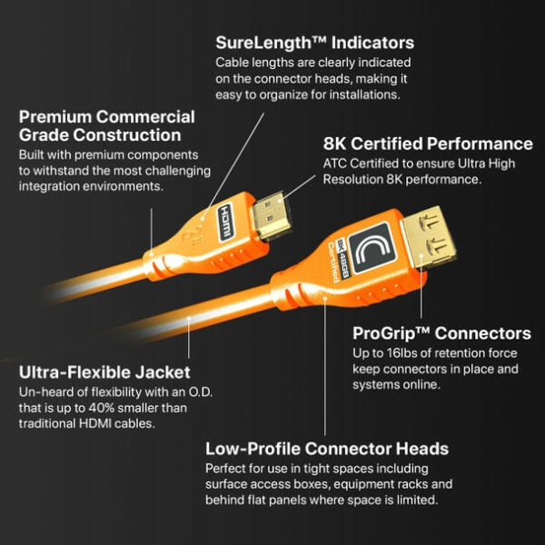 Comprehensive MHD48G-6PROORG Pro AV/IT Integrator Series MicroFlex 48G 8K HDMI Cable 6 feet- Orange - Comprehensive