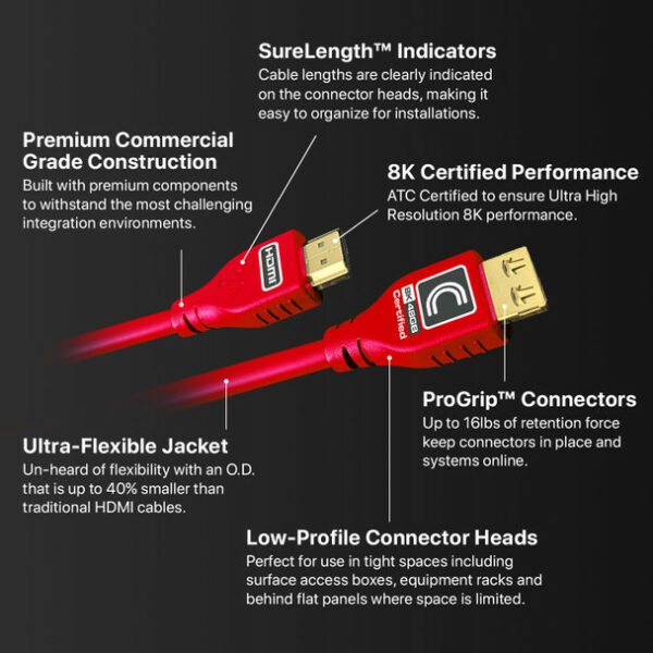 Comprehensive MHD48G-6PRORED Pro AV/IT Integrator Series MicroFlex 48G 8K HDMI Cable 6 feet- Red - Comprehensive
