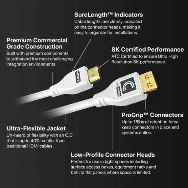 Comprehensive MHD48G-9PROWHT Pro AV/IT Integrator Series MicroFlex 48G 8K HDMI Cable 9 feet- White - Comprehensive
