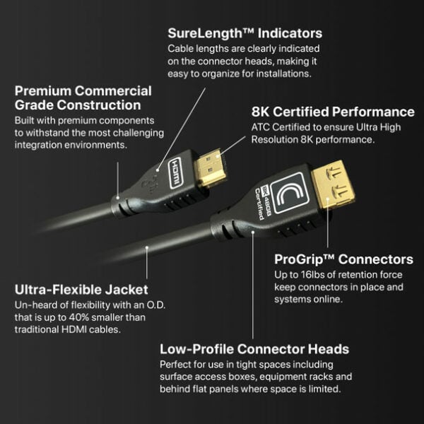 Comprehensive MHD48G-41/2PROBLK Pro AV/IT Integrator Series MicroFlex 48G 8K HDMI Cable 4.5 feet-Jet Black - Comprehensive