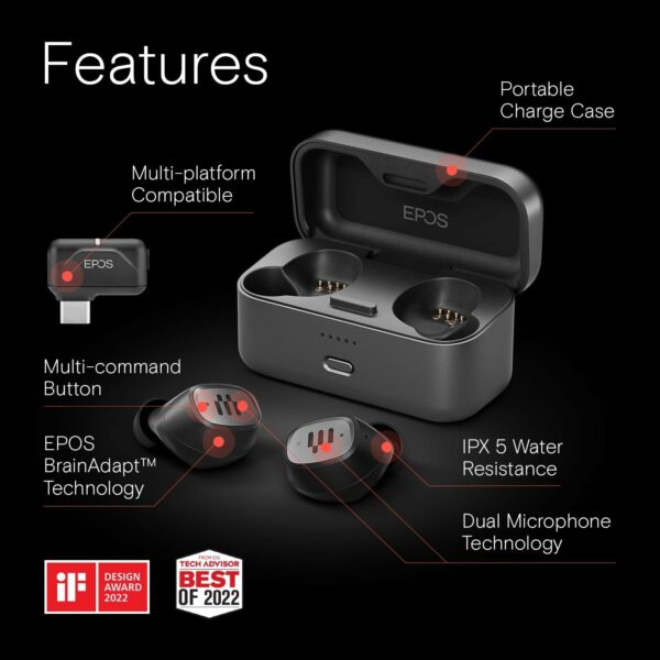 EPOS GTW 270 Hybrid True Wireless Earbuds with Low-Latency Dongle Refurbished - EPOS