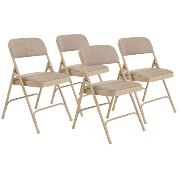 National Public Seating Steel Folding Chairs with Fabric Padded Seat and Back - Set of 4, Cafe Beige/Beige, Model# 2201 - National Public Seating