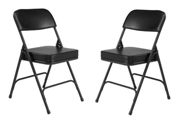 National Public Seating 3200 Series Premium 2-inch Vinyl Upholstered Double Hinge Folding Chair, Black (Pack of 2) - National Public Seating