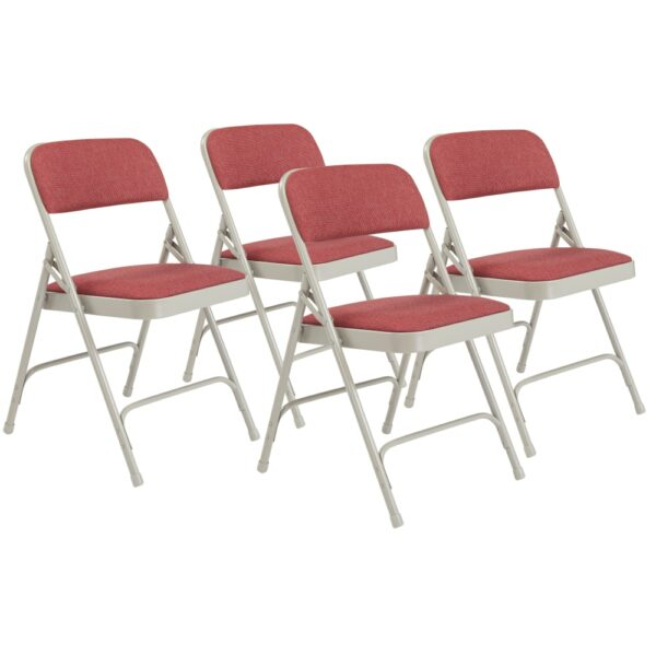 National Public Seating Steel Folding Chairs with Fabric Padded Seat and Back - Set of 4, Cabernet/Grey, Model# 2208 - National Public Seating