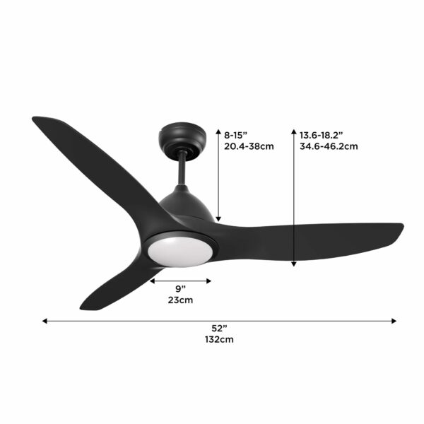 ONE Smart Ceiling Fans OHCF02-B ONE 52 in. WIFI 3-Blade Smart Ceiling Fan with Reversible Motor, 6 Speeds and 3 Color Temperatures, App Control, Black - Promounts