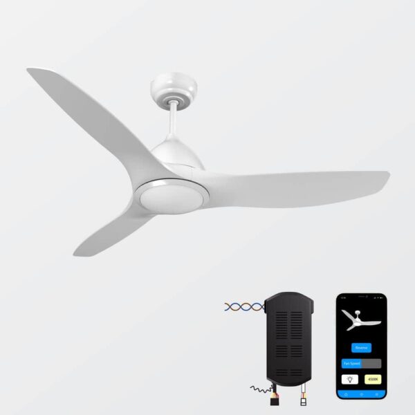 ONE Smart Ceiling Fans OHCF02-W ONE 52 in. WIFI 3-Blade Smart Ceiling Fan with Reversible Motor, 6 Speeds and 3 Color Temperatures, App Control, White - Promounts