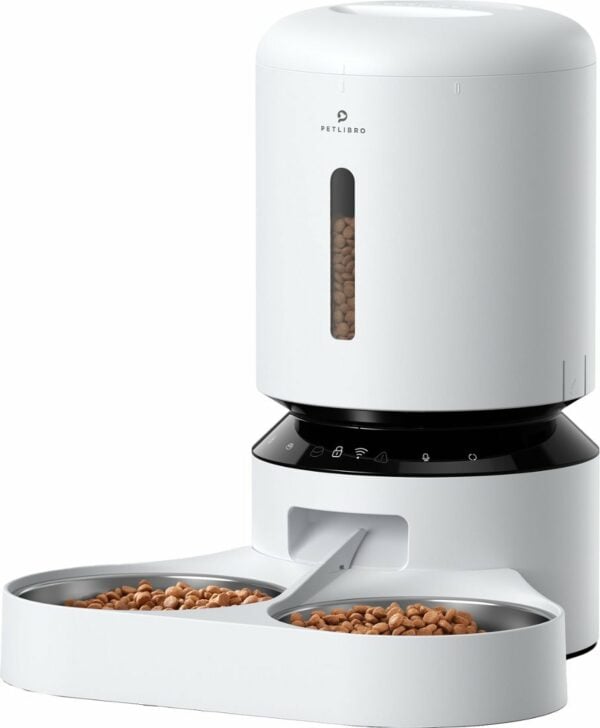 PETLIBRO - Granary WiFi Stainless Steel Dual Food Tray 5L Automatic Dog and Cat Feeder with Voice Recorder - White - PETLIBRO