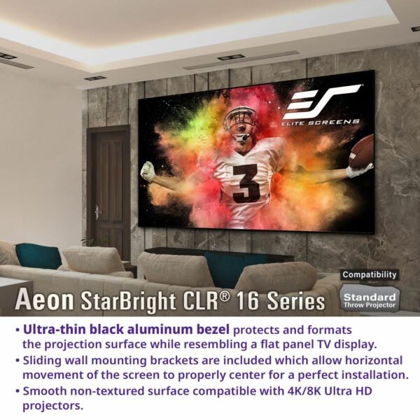 Elite Screens AR123H2-SBCLR16 Aeon StarBright 15, 123" Diag. 16:9, Ceiling /Ambient Light Rejecting (CLR®/ALR) StarBright 15 EDGE FREE® Fixed Frame Projection Screen - Elite Screens Inc.