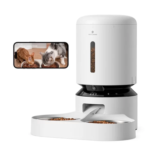 PETLIBRO - Granary WiFi Stainless Steel Dual Food Tray 5L Automatic Dog and Cat Feeder with Voice Recorder - White - PETLIBRO