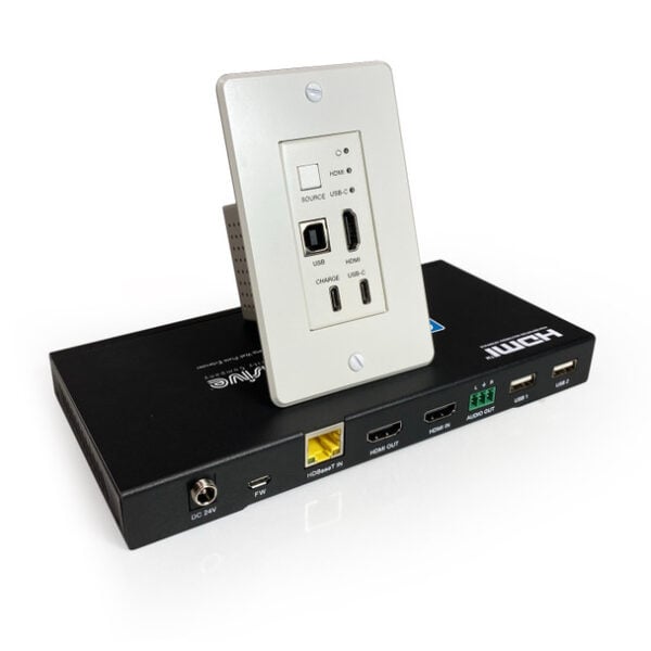 Comprehensive CHE-HDBTWP125MC Pro AV/IT HDBaseT 4K60 HDMI, USB-C, USB 2.0, Audio over CATx Single Gang Wall Plate Extender TX/RX Kit up to 230ft