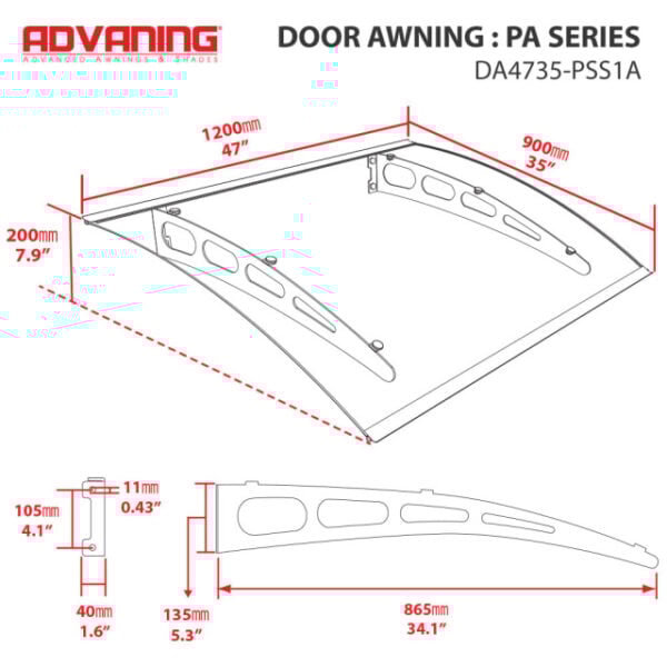 Advaning DA5935-PSS2A PA Series Solid Polycarbonate Awning 59x35, Tinted Gray Solid Sheet - Image 6