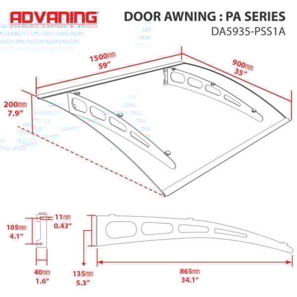 Advaning DA5935-PSS2A PA Series Solid Polycarbonate Awning 59x35, Tinted Gray Solid Sheet - Image 5