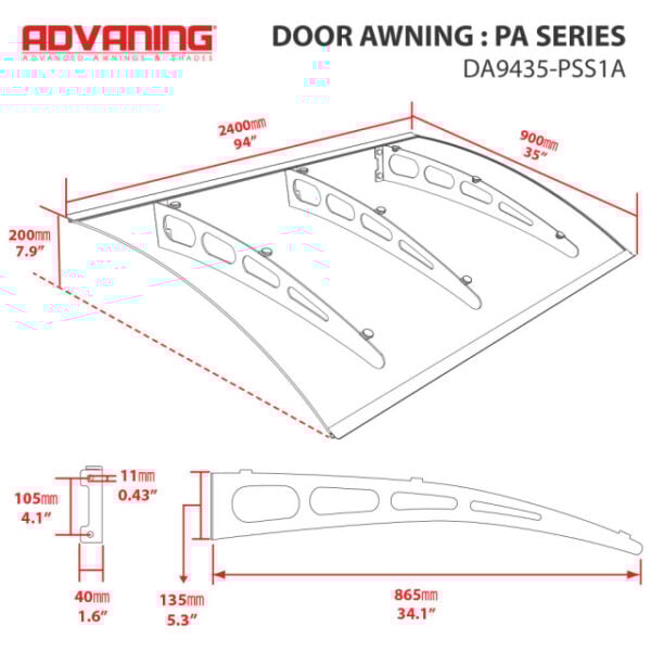 Advaning DA5935-PSS2A PA Series Solid Polycarbonate Awning 59x35, Tinted Gray Solid Sheet - Image 3